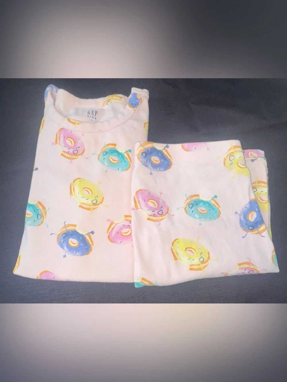 GAP Pink Kids Sleep Pajama Set with Multicolor Donut Print size 12